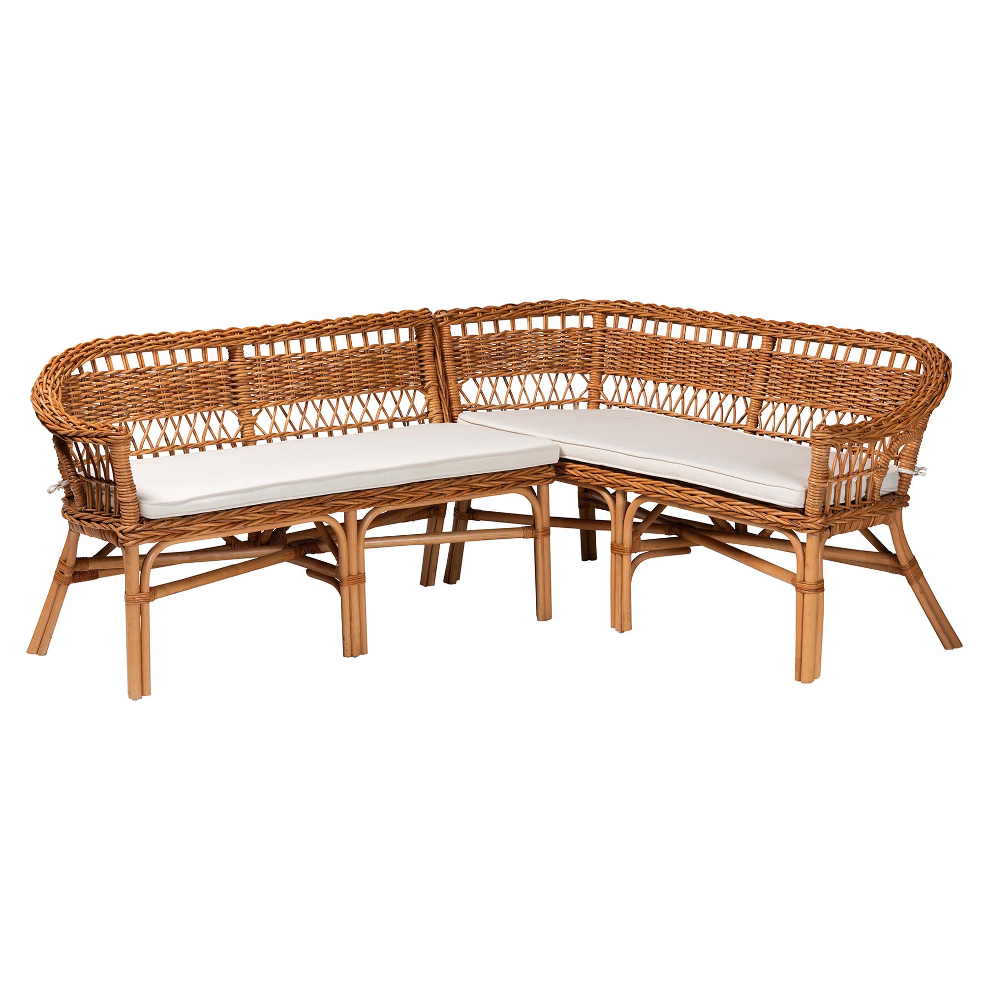 bali & pari Nella Modern Bohemian Natural Brown Rattan 2-Piece Dining Nook Banquette Set